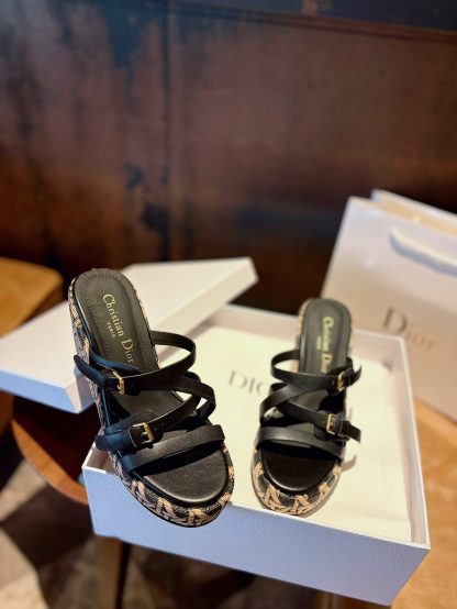 Dior black wedge sandals