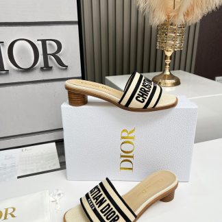 Dior Women's Monogram Embroidered Leather High Heel Sandals
