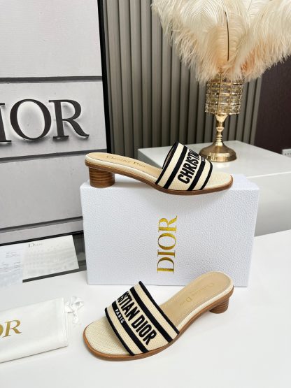 Dior Women's Monogram Embroidered Leather High Heel Sandals