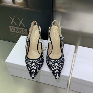 Dior Quake Oblique jacquard embroidered letter logo black and white color-blocking high heels