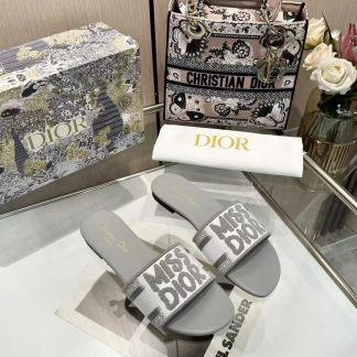 Dior embroidered letter flat slide sandals