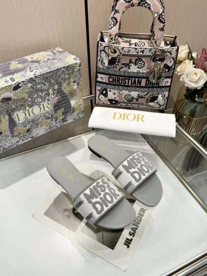 Dior embroidered letter flat slide sandals
