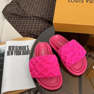 Louis Vuitton embossed silk slippers