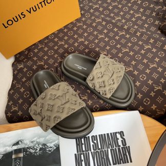 Louis Vuitton embossed silk slippers