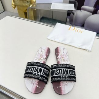 Dior Monogram Embroidered Leather Slide Sandals