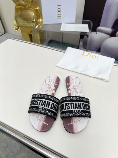 Dior Monogram Embroidered Leather Slide Sandals