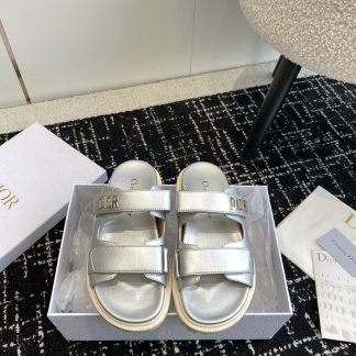 Dior silver magic tape flat slip-on sandals