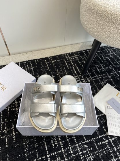 Dior silver magic tape flat slip-on sandals