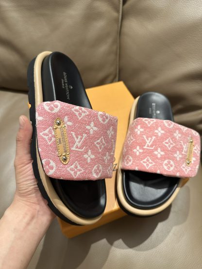 Louis Vuitton pink denim slippers - Image 2