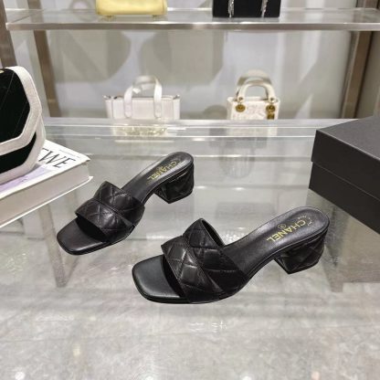 Chanel Spring/Summer New Classic Black Mixed Lambskin Sandals Heel Height 5cm - Image 2