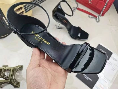 YSL lacquered high-heeled sandals with YSL letters - Image 3