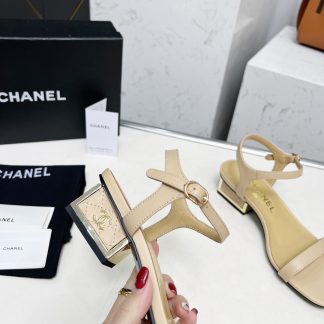Chanel apricot one-strap gold-plated heel sandals Heel height: 3.5cm