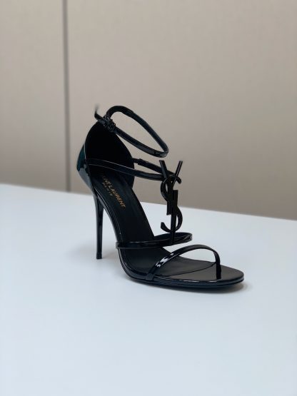 Ysl patent leather shiny lettering sandals high heels - Image 2