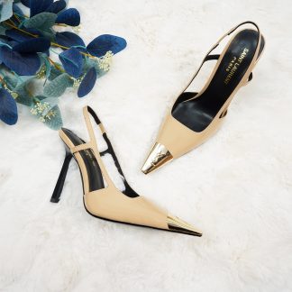 Ysl small gold head square heel temperament high heels