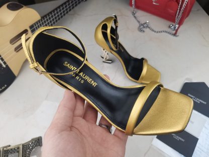 Ysl letter metal buckle paint YSL letter heel high heel sandals - Image 3