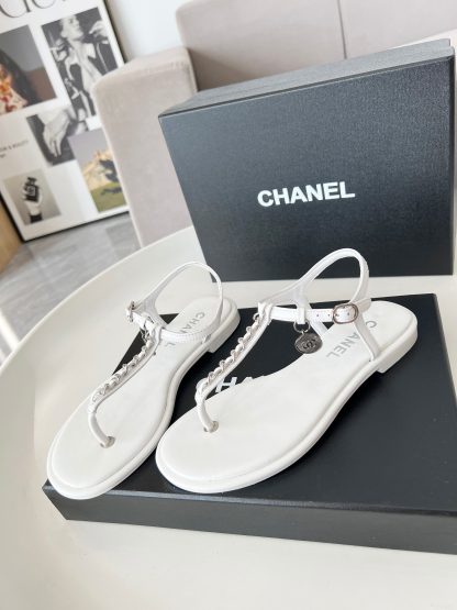 Chanel's new white classic elegant flip flops sandals - Image 2