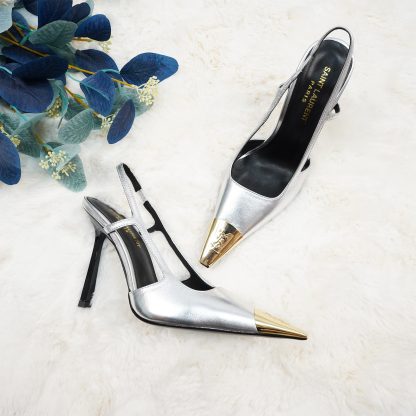 Ysl Small Gold Head Square Heel High Heels - Image 3