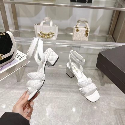 Chanel white spring and summer new classic sandals heel height 5cm - Image 2