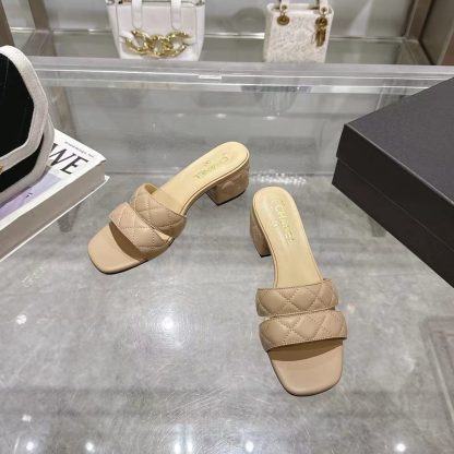 Chanel Spring/Summer New Arrival Apricot Embroidered Linge Classic Sandals Heel Height 5cm - Image 2
