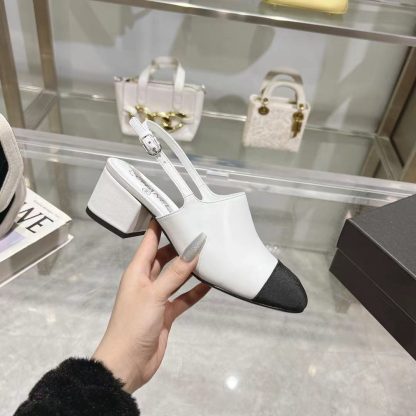 Chanel white spring and summer new classic imported sheepskin sandals heel height 5cm - Image 2