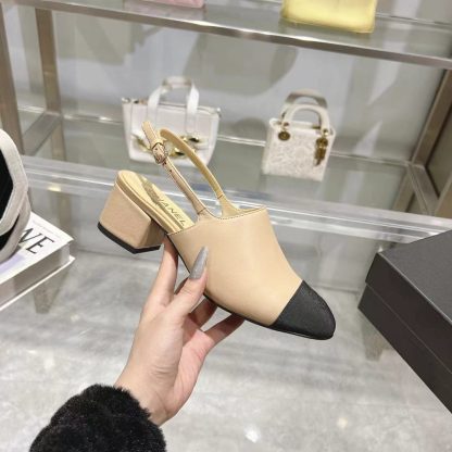 Chanel apricot spring and summer new classic imported sheepskin sandals heel height 5cm - Image 2