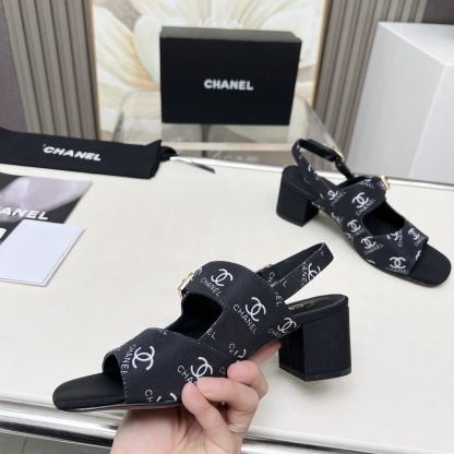 Chanel Spring/Summer Dancing Shoes Collection Black Printed Slimming Sandals Heel Height 5cm - Image 2