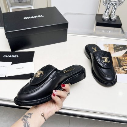 Chanel autumn and winter new goddess elegant temperament black half-slippers - Image 2