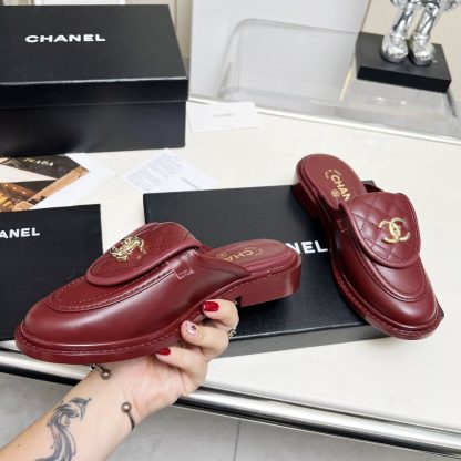 Chanel autumn and winter new goddess elegant temperament red half-slippers - Image 2