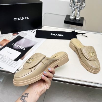 Chanel autumn and winter new goddess elegant temperament apricot half-slippers - Image 2