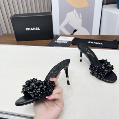 Chanel Spring and Summer Black Dance Shoes Series New Custom Flower Sandals Heel Height 8.5cm - Image 2