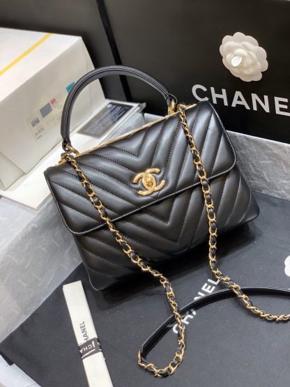 Chanel Black CC Large V Check Chain Bag