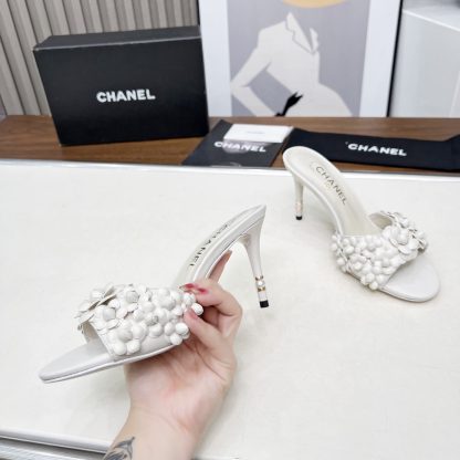 Chanel Spring and Summer White Dancing Shoes Series New Custom Flower Sandals Heel Height 8.5cm - Image 2