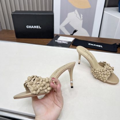 Chanel Spring and Summer Apricot Dance Shoes Series New Custom Flower Sandals Heel Height 8.5cm - Image 2