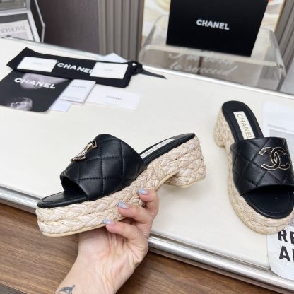 Chanel black spring and summer dance shoes series slimming sandals with heel height 6.5cm - Image 2