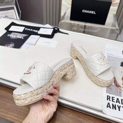 Chanel white spring and summer dance shoes series slimming sandals with heel height 6.5cm - Image 2