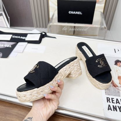 Chanel denim black spring and summer dancing shoes series slimming sandals with a heel height of 6.5cm - Image 2