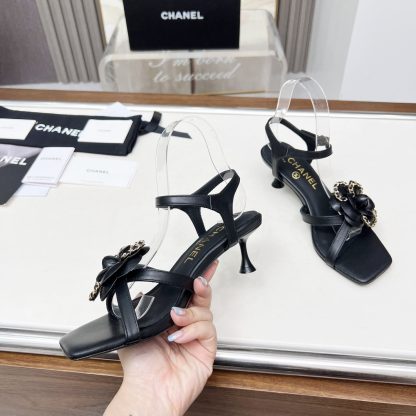 Chanel Spring and Summer Black Dancing Shoes Collection Custom Flower Stiletto Sandals Heel Height 7.5cm - Image 2