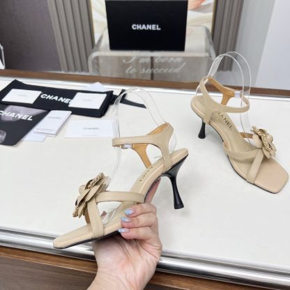 Chanel Spring and Summer Apricot Dance Shoes Series Custom Flower Stiletto Sandals Heel Height 7.5cm - Image 2