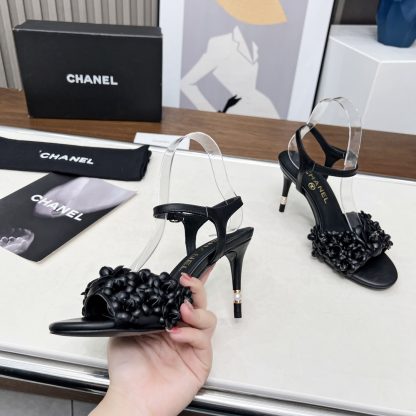 Chanel Spring and Summer Dance Shoes Series New Black Stiletto Custom Flower Sandals Heel Height 8.5cm - Image 2