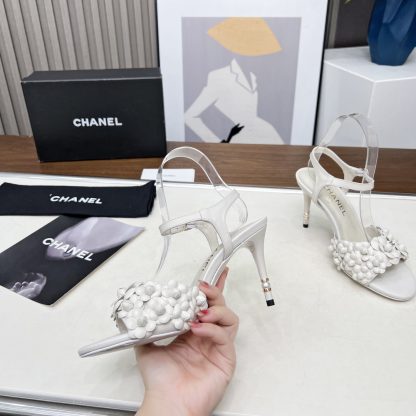 Chanel Spring and Summer Dance Shoes Series New White Stiletto Custom Flower Sandals Heel Height 8.5cm - Image 2
