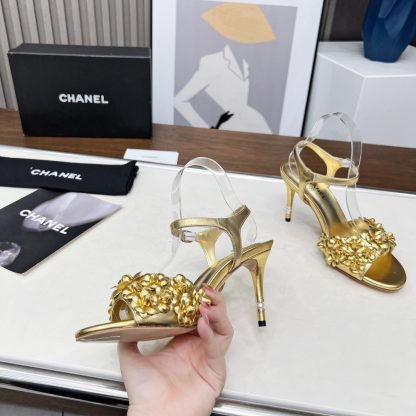 Chanel Spring and Summer Dance Shoes Series New Gold Stiletto Custom Flower Sandals Heel Height 8.5cm - Image 2