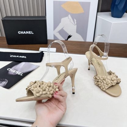 Chanel Spring and Summer Dance Shoes Series New Apricot Stiletto Custom Flower Sandals Heel Height 8.5cm - Image 2