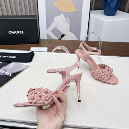 Chanel Spring and Summer Dance Shoes Collection New Pink Stiletto Custom Flower Sandals Heel Height 8.5cm - Image 2