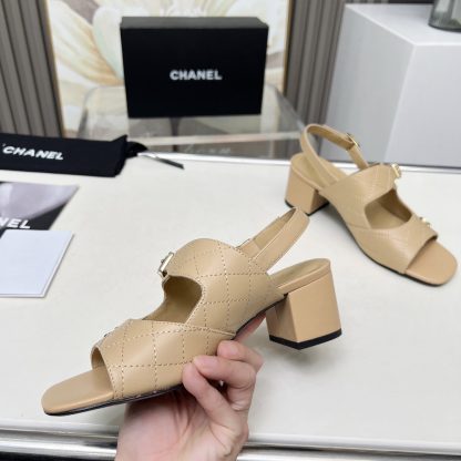 Chanel Spring and Summer Dance Shoes Series New Apricot Chunky Heel Sandals Heel Height 5cm - Image 2