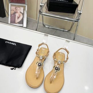 Chanel Pearl Heart Elegant Apricot Sandals Heel Height 3cm