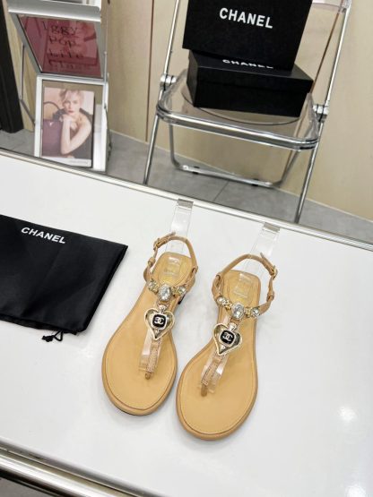 Chanel Pearl Heart Elegant Apricot Sandals Heel Height 3cm