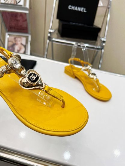 Chanel Pearl Heart Elegant Yellow Sandals Heel Height 3cm