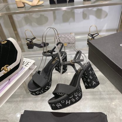 Chanel Early Spring Black Small Round Toe Color Brick Slim Sandals Heel Height 9cm - Image 2