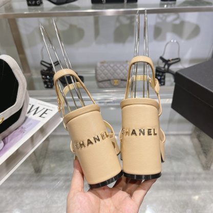 Chanel Early Spring Apricot Small Round Toe Color Brick Slim Sandals Heel Height 9cm