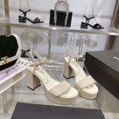 Chanel Early Spring Off-White Round Toe Colored Brick Slimming Sandals Heel Height 9cm - Image 2